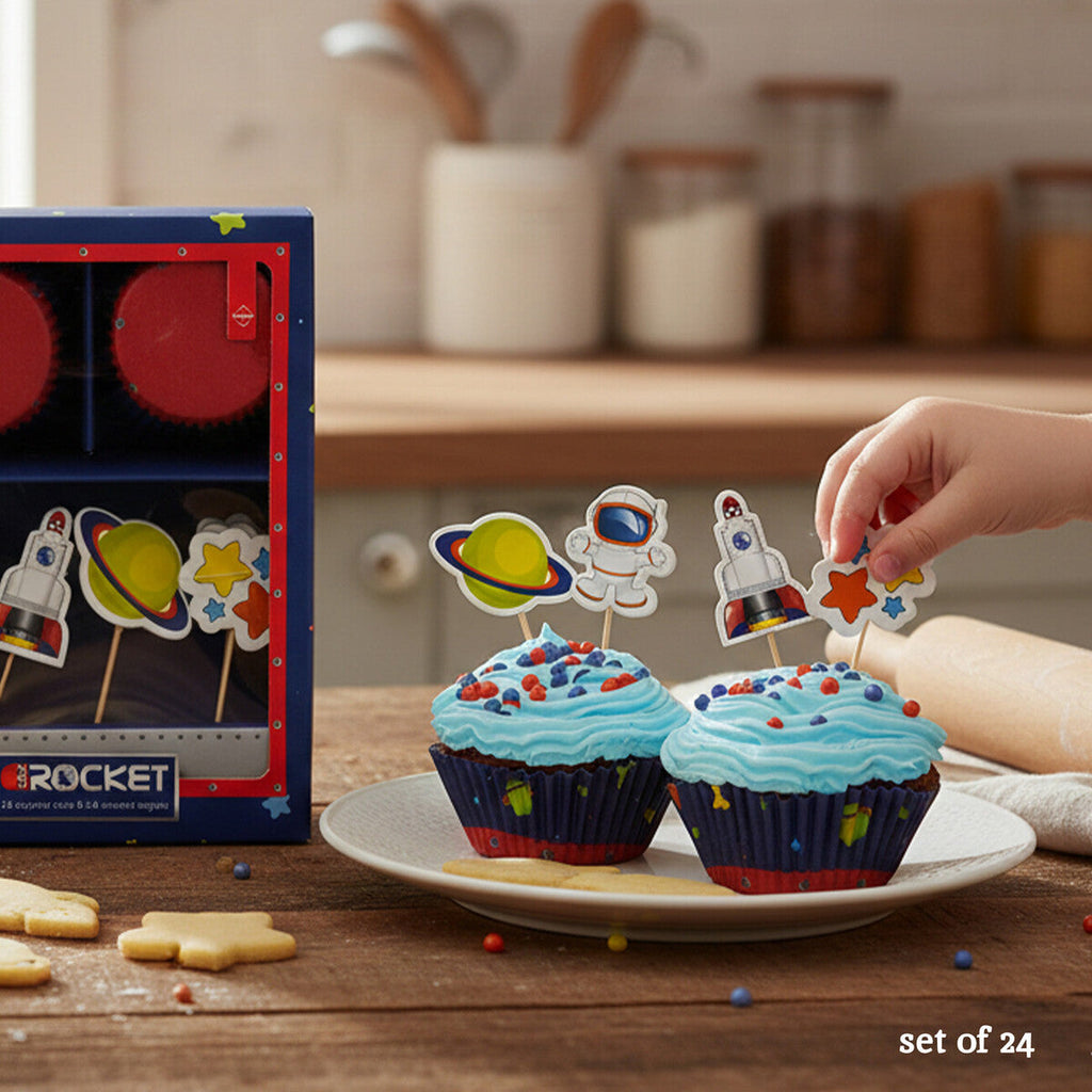 Rocket Cupcake Cases and Toppers Set