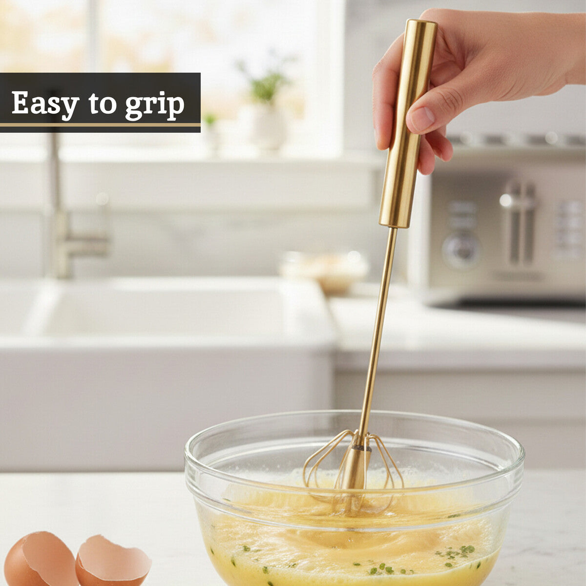Press and Spin Light Gold 30cm Whisk