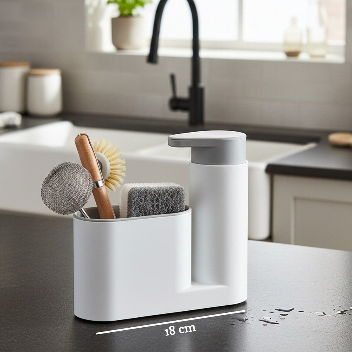 Grey Sink Tidy with Soap Pump