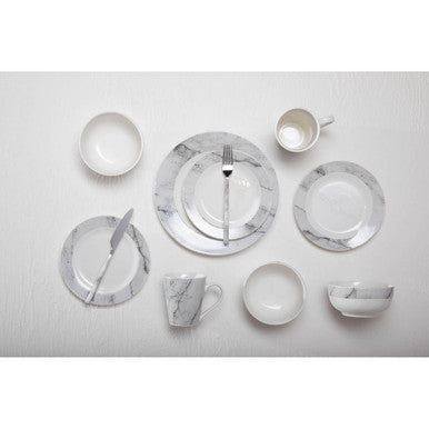 16 Piece White Faux Marble Cutlery Set