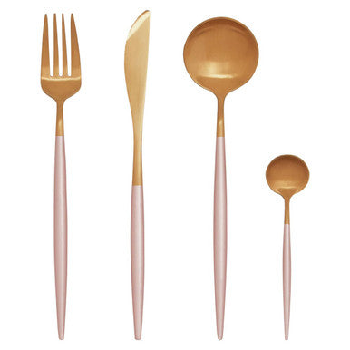 16 Piece Pink and Gold Cutlery Set