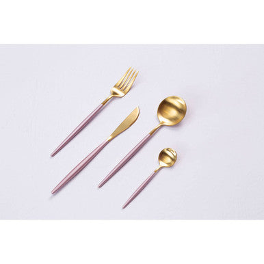 16 Piece Pink and Gold Cutlery Set