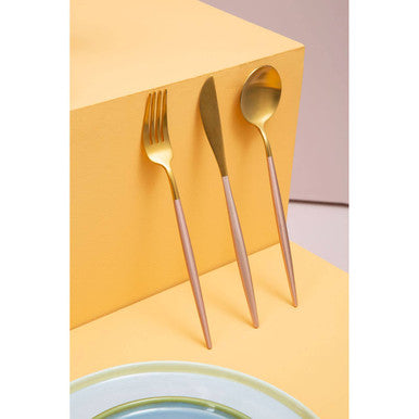 16 Piece Pink and Gold Cutlery Set