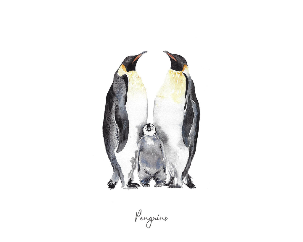Penguin Family Personalised Watercolour Fine Art Print