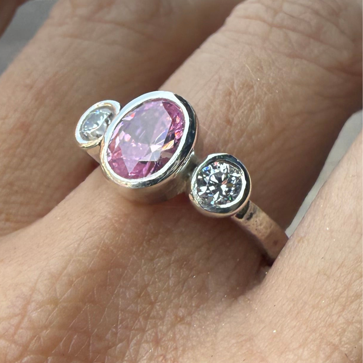 Silver Pink Topaz Trilogy Empire Ring