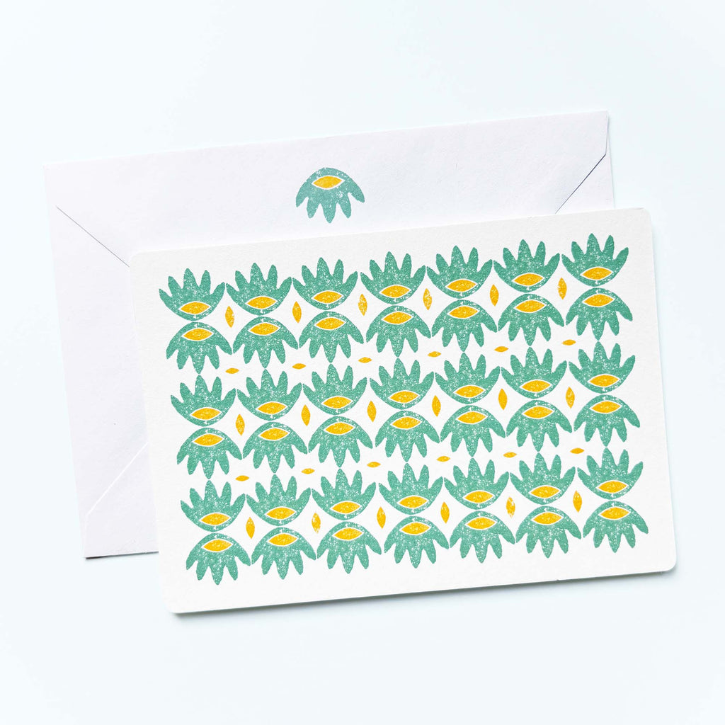 Set of 12 Notecards and Envelopes in Green and Yellow