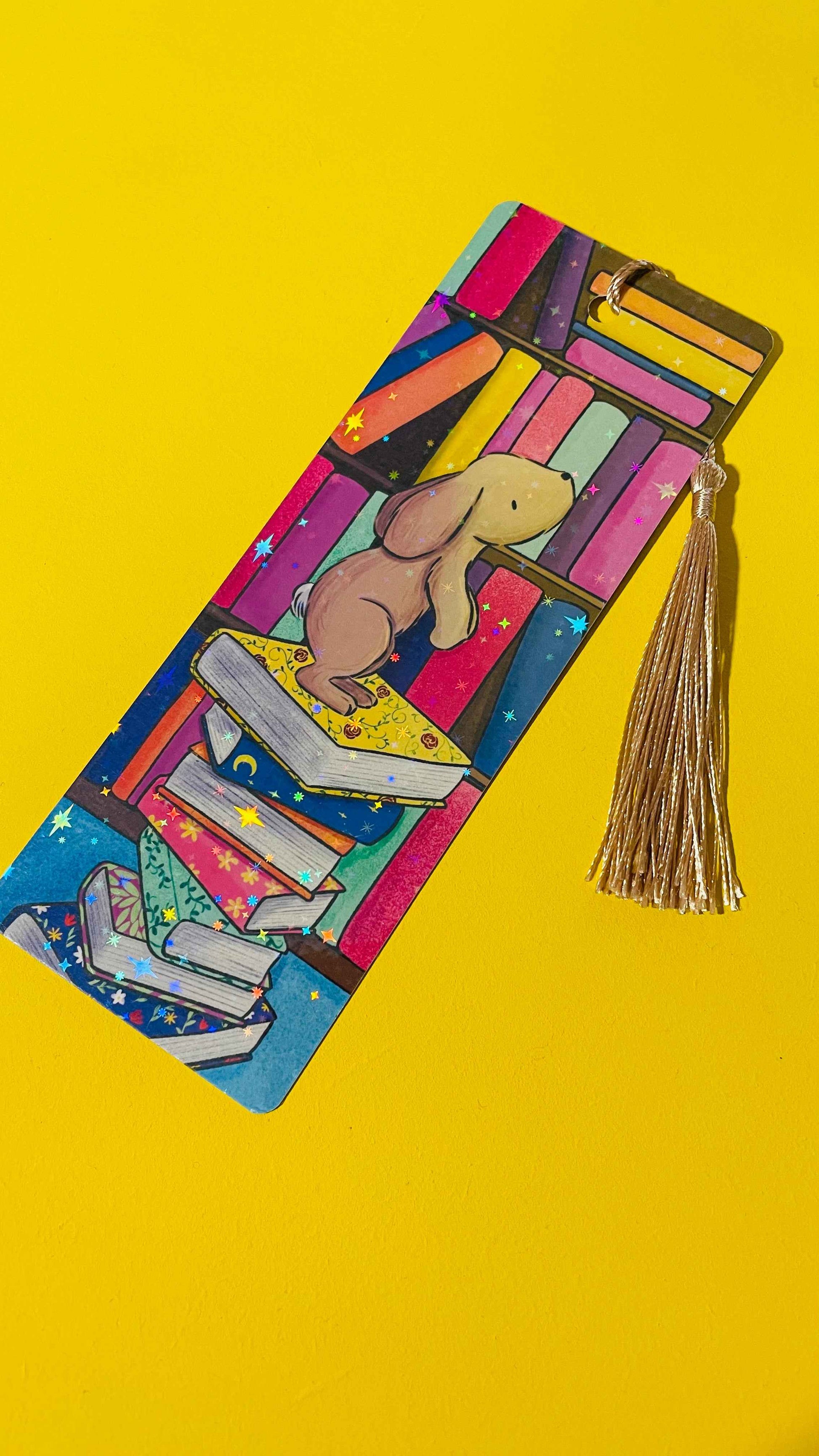 Rainbow Holographic Bookmark with Bunny Illustration