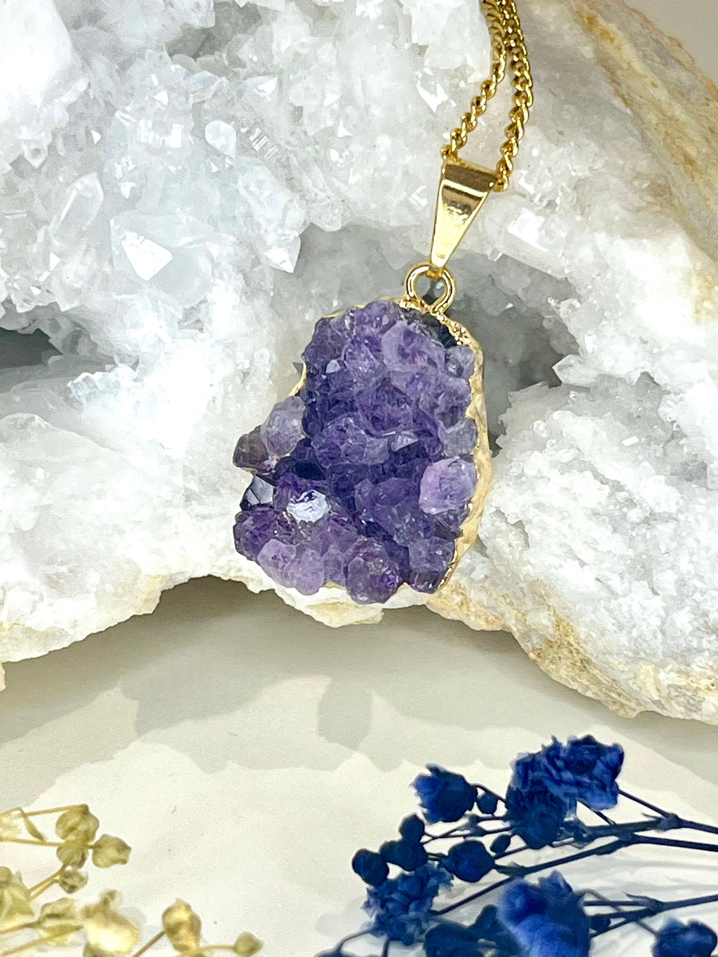 Gold Plated Amethyst Cluster Necklace