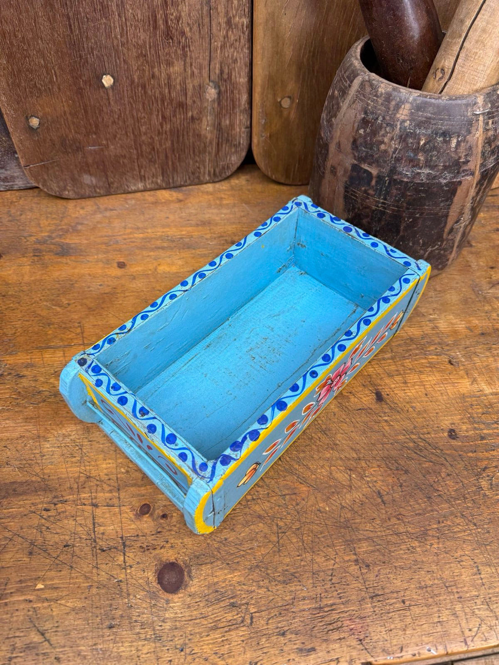 Blue Wooden Painted Brick Mould Planter and Storage Box