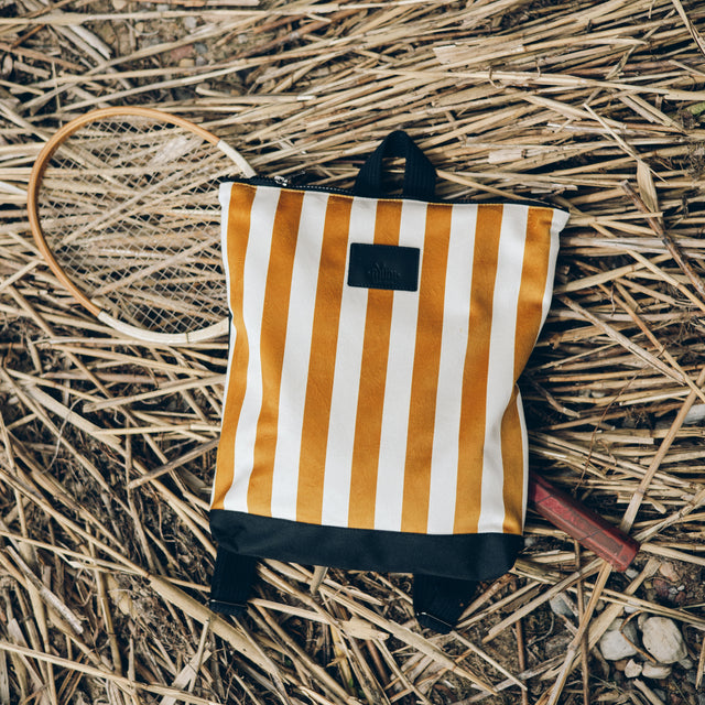 Mustard Striped Backpack for Kids – Stylish & Durable by Muni at www.brixbailey.com