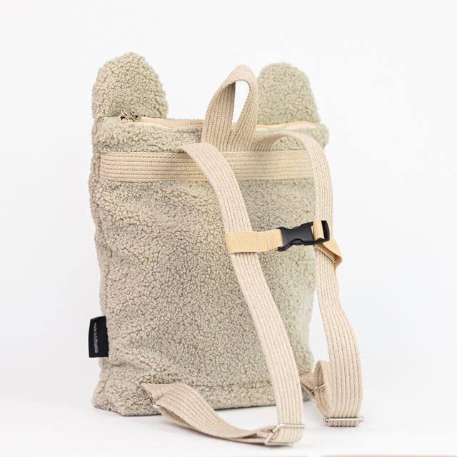 Eco-Friendly Beige Teddy Backpack for Kids – Sustainable & Fun by Muni at www.brixbailey.com