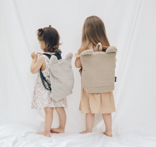 Eco-Friendly Beige Teddy Backpack for Kids – Sustainable & Fun by Muni at www.brixbailey.com
