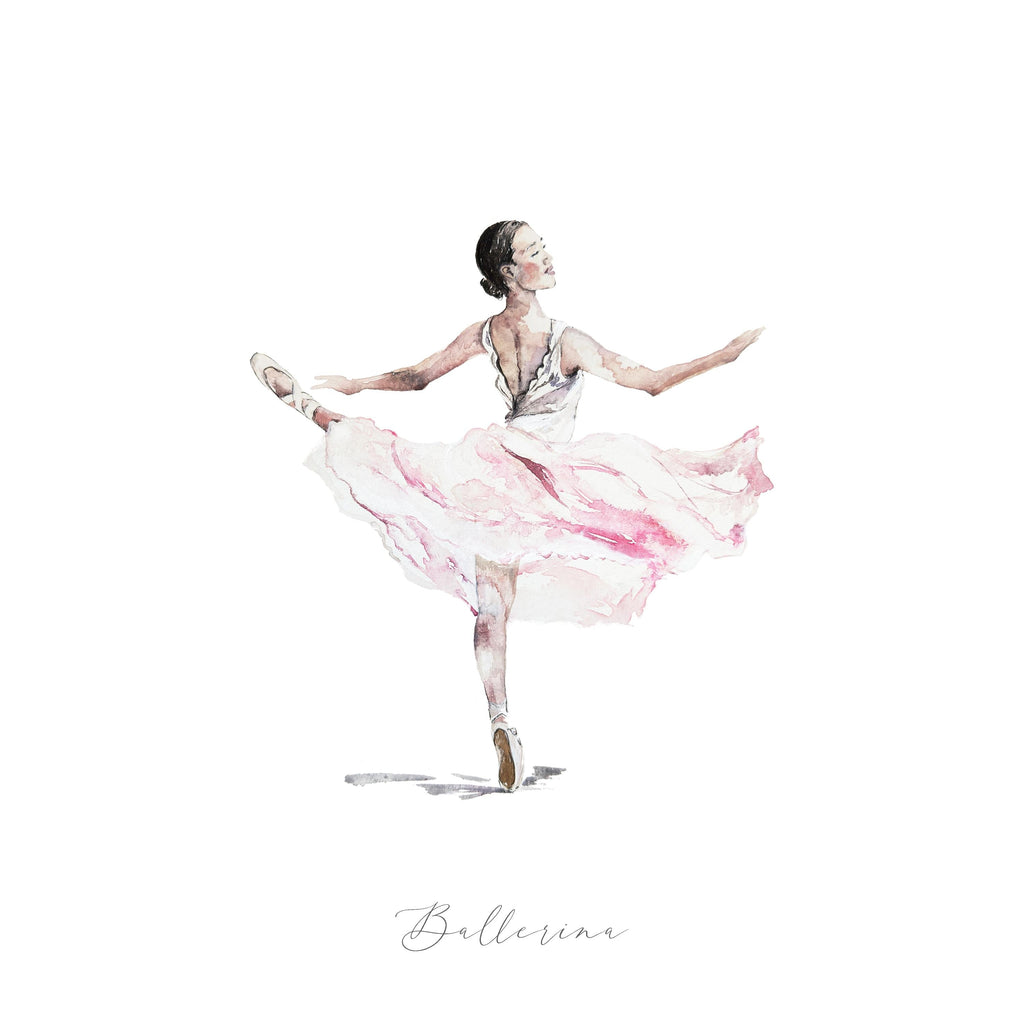 Hand Painted Ballerina Illustration Print for Nursery and Bedroom