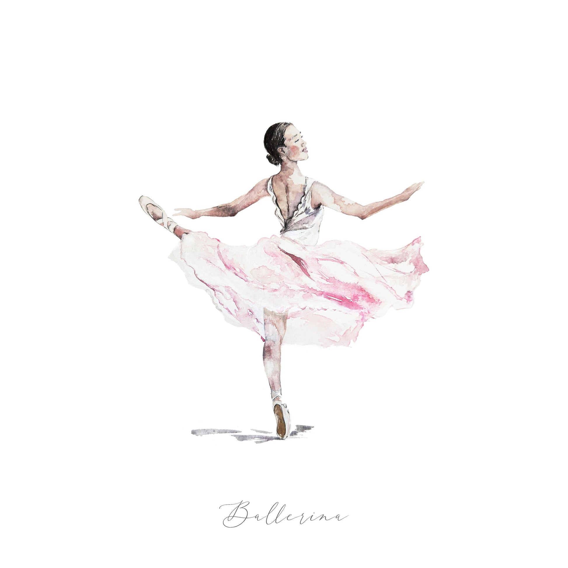 Hand Painted Ballerina Illustration Print for Nursery and Bedroom