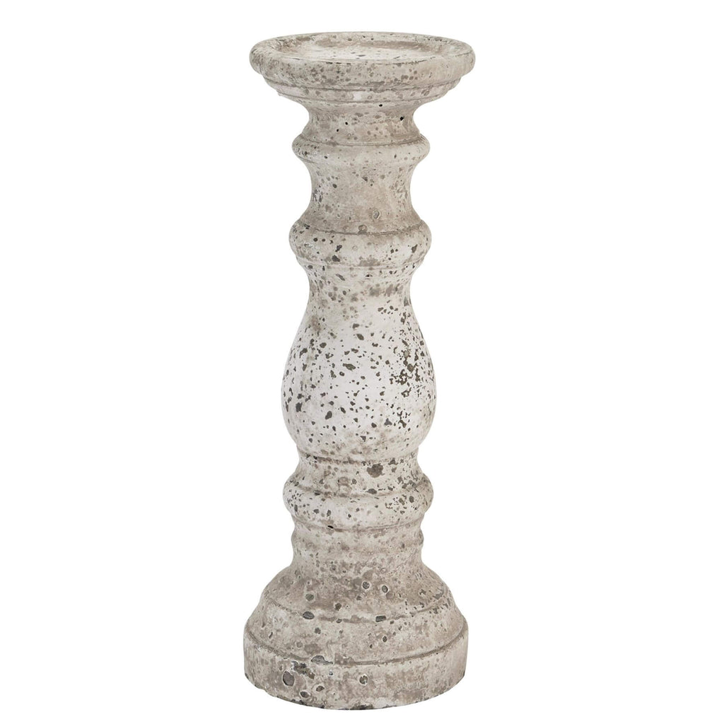 Stone ceramic column candle holder with weathered texture in natural tone, 45cm tall, for modern or traditional decor by sostter at brixbailey.com