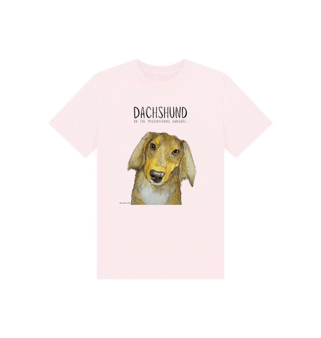 Mischievous Long Haired Hot Dog Kids T Shirt Small Pup Big Attitude