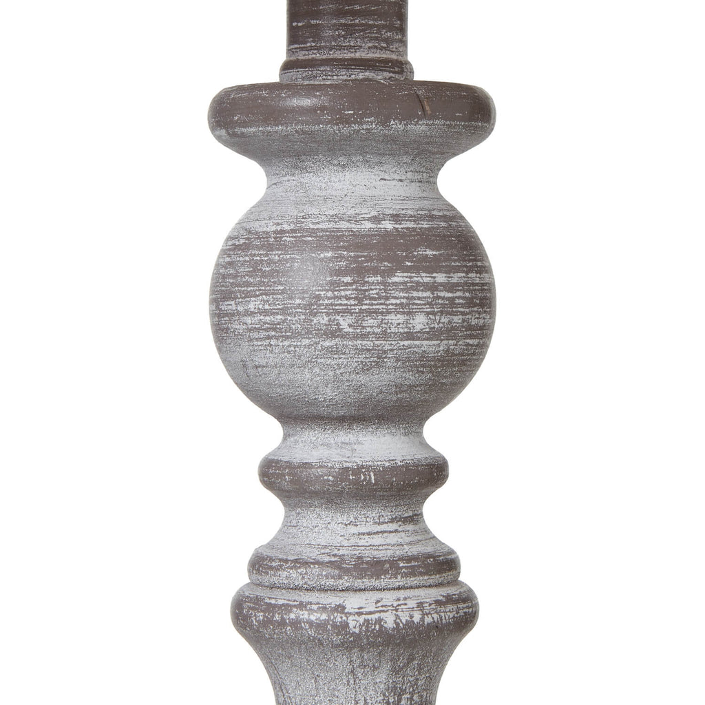 Dunum Column Table Lamp with hand-carved wood base and linen shade in warm white, 44cm tall by Sostter at brixbailey.com