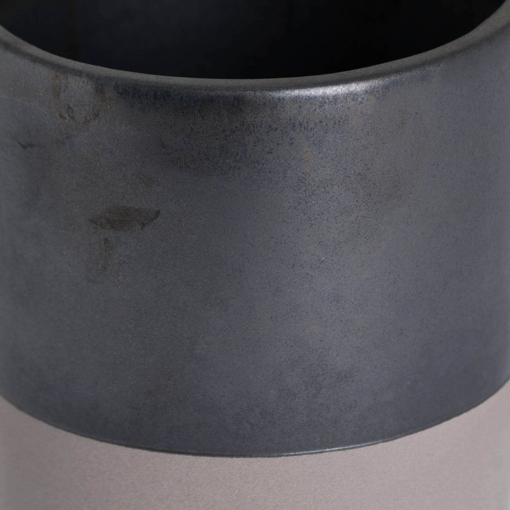 Sleek metallic grey ceramic planter with minimalist design for modern home decor by sostter at brixbailey.com