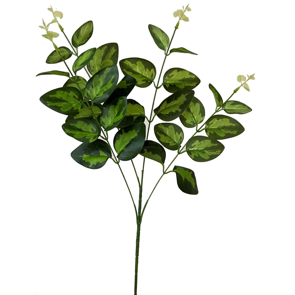 Variegated artificial leaf spray in natural green, lifelike plastic foliage for home decor and floral arrangements  by sostter at brixbailey.com