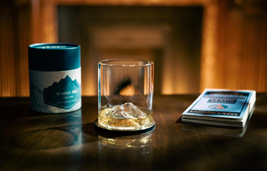 Scafell Pike Glass Tumbler and Coaster Set Lake District Mountain Gift