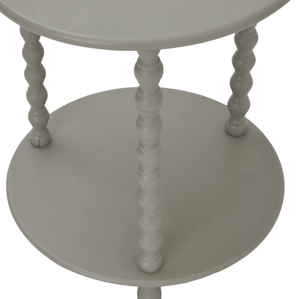 Grey circular wood accent table, 60cm height, modern Camden design for living room or bedroom centerpiece by Sostter at brixbailey.com