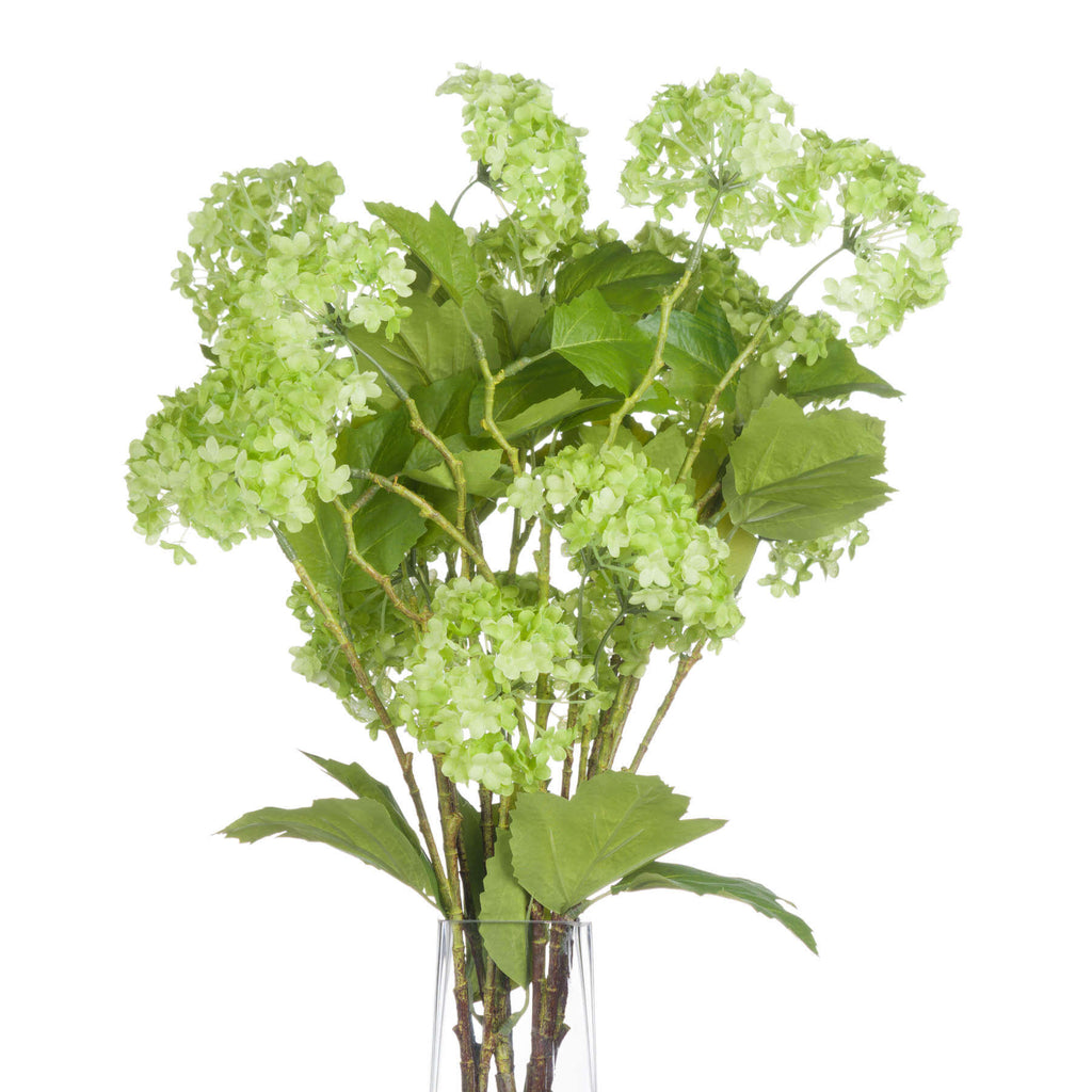 Lifelike artificial Viburnum spray with green foliage and clustered blooms for home decor arrangements by sostter at brixbailey.com
