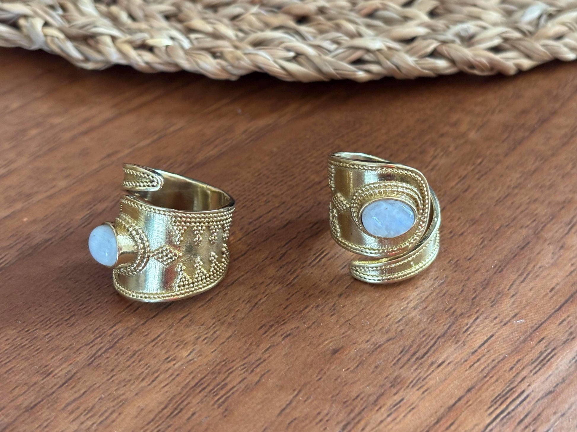 Handcrafted Brass Adjustable Ring with Moonstone