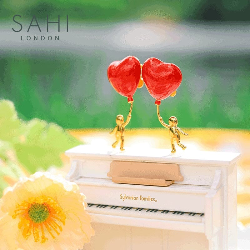 Heart Shaped Enamel Drop Earrings in Gold and Red