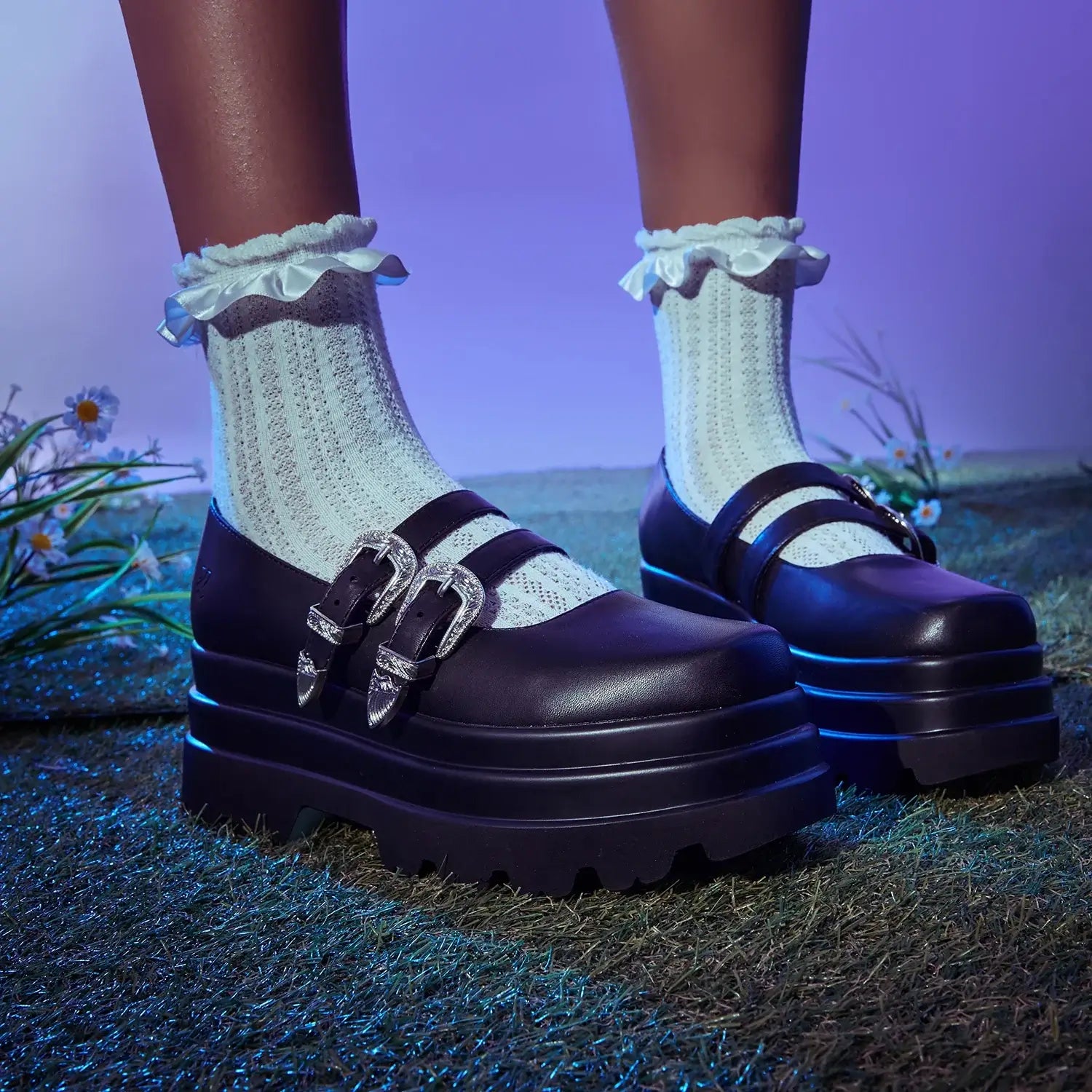 Damona Trident Ornate Buckle Mary Janes in Black