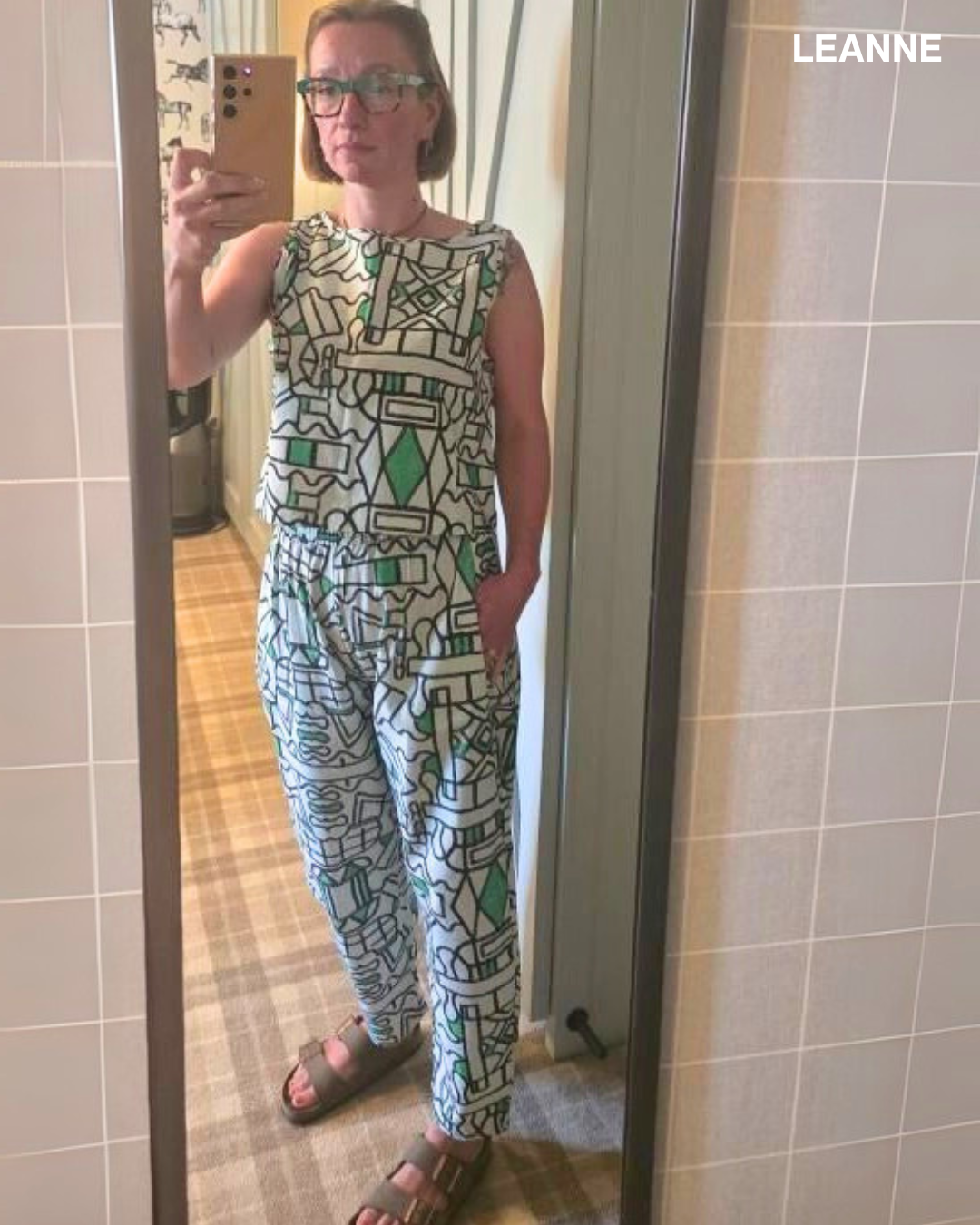 Organic Cotton and Linen Balloon Trousers in Circuit Garden