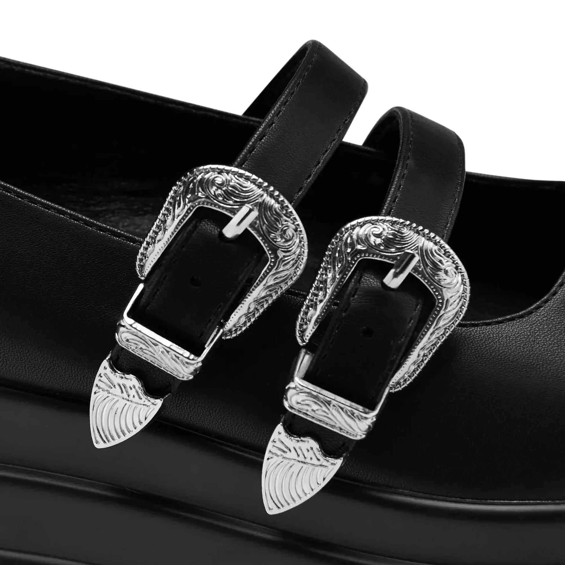 Damona Trident Ornate Buckle Mary Janes in Black
