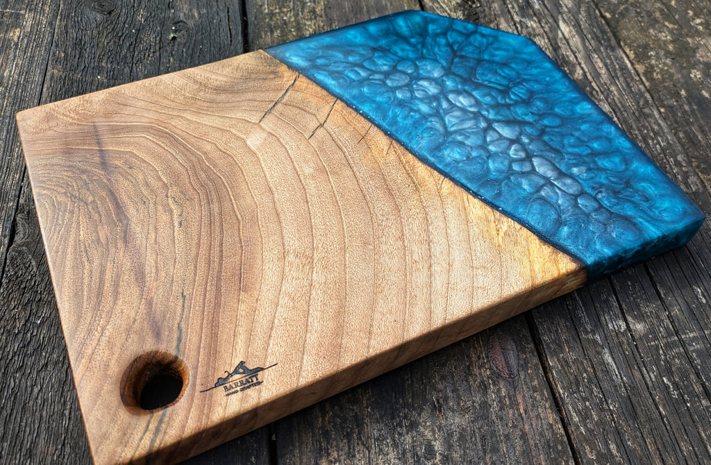 Blue and Silver Walnut Resin Chopping Board