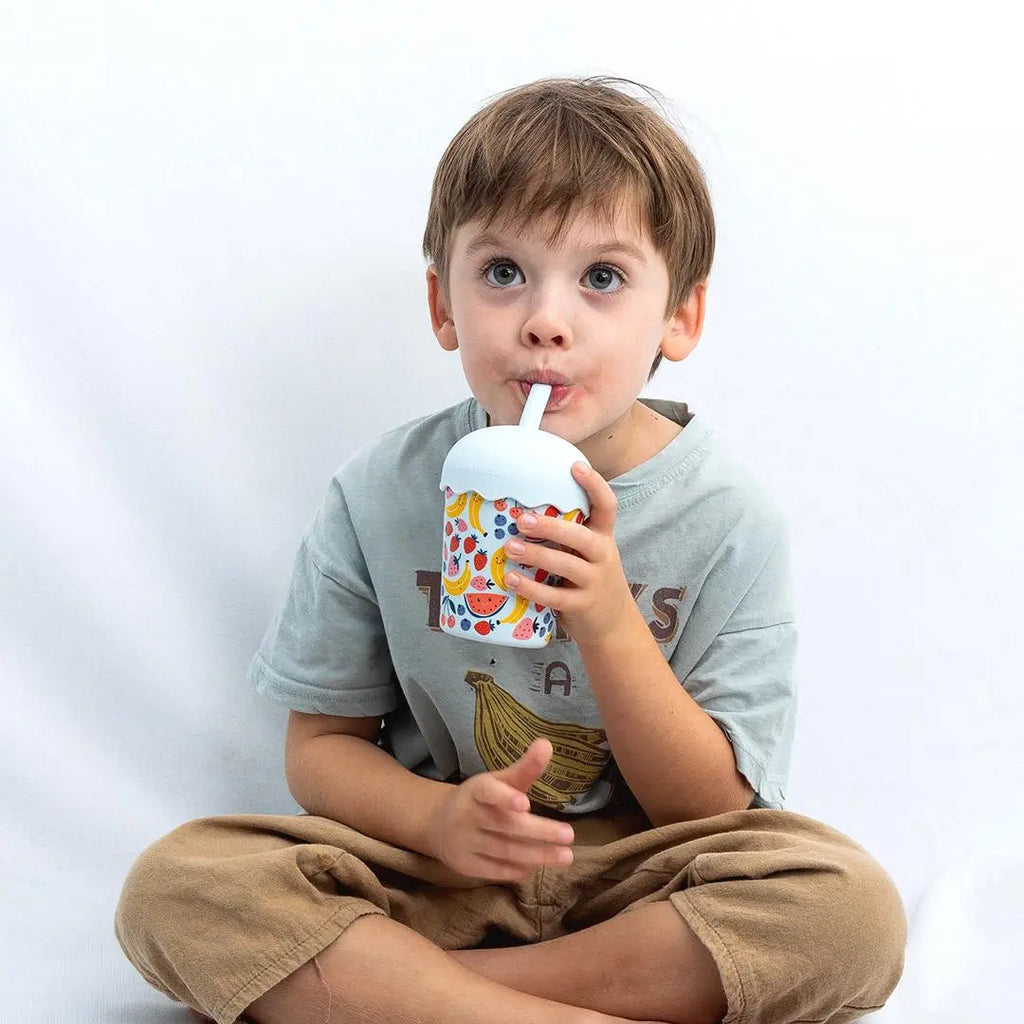 Blue Happy Fruits Mini Toddler Smoothie Cup and Straw 200ml