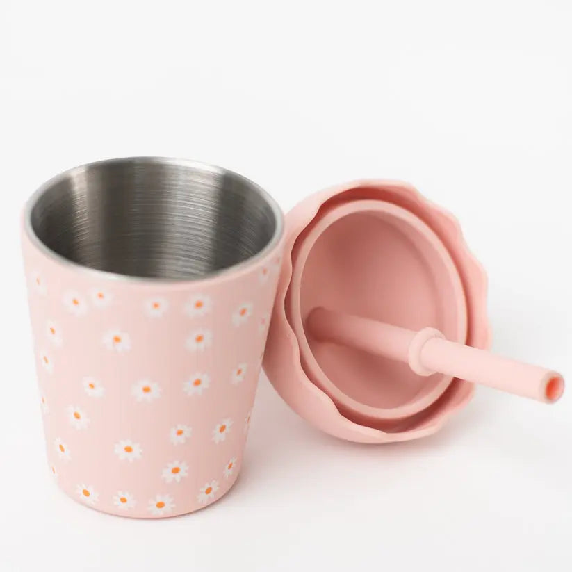 Pink Daisy Mini Toddler Smoothie Cup with Straw 200ml