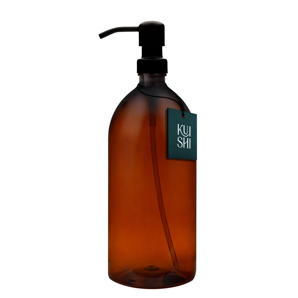 Refillable Amber Plastic Soap Dispenser with Stainless Steel Pump