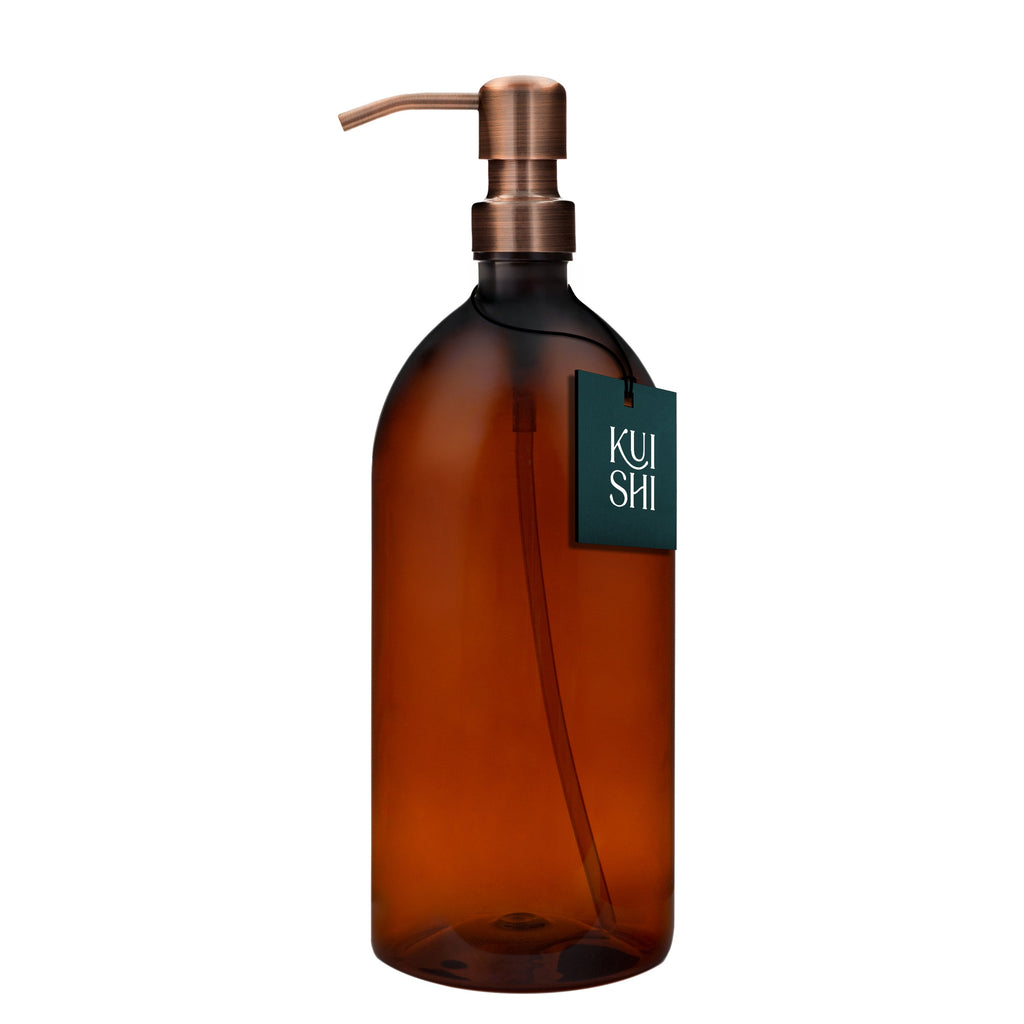 Refillable Amber Plastic Soap Dispenser with Stainless Steel Pump