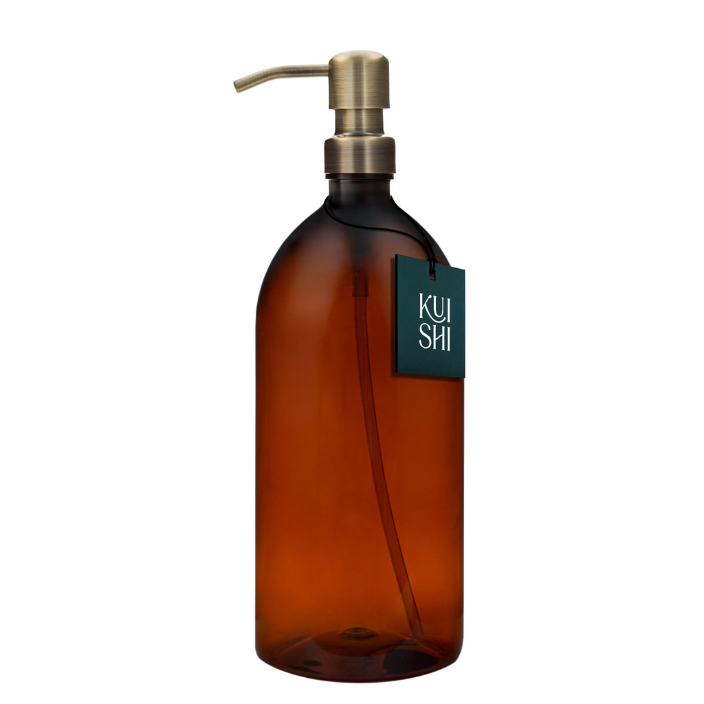 Refillable Amber Plastic Soap Dispenser with Stainless Steel Pump