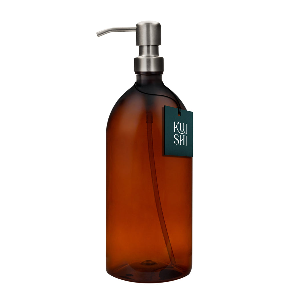 Refillable Amber Plastic Soap Dispenser with Stainless Steel Pump