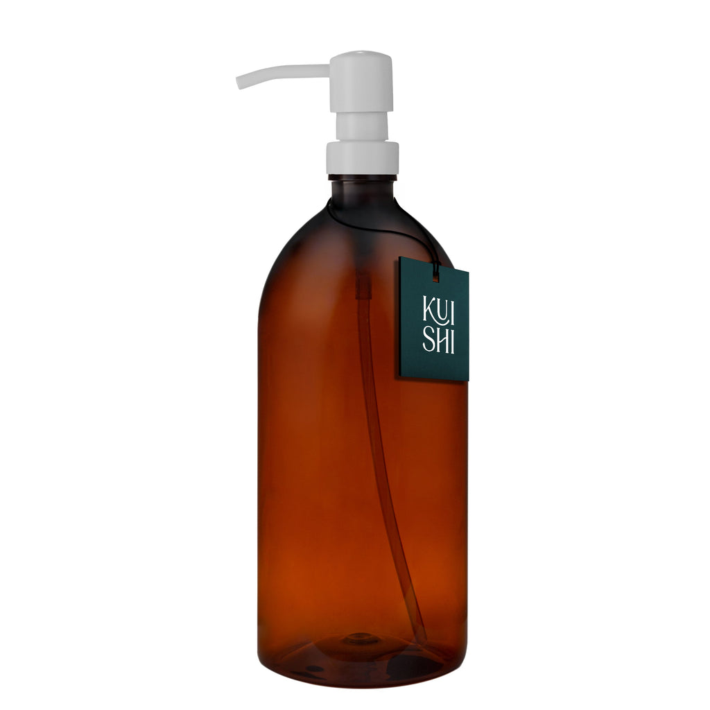 Refillable Amber Plastic Soap Dispenser with Stainless Steel Pump