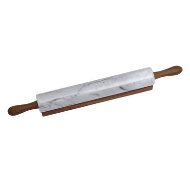 White Marble Rolling Pin with Wooden Handles