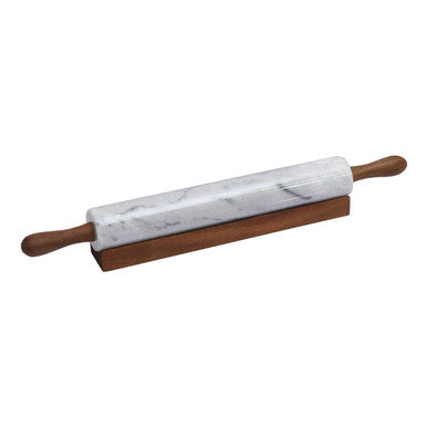 White Marble Rolling Pin with Wooden Handles