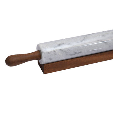 White Marble Rolling Pin with Wooden Handles