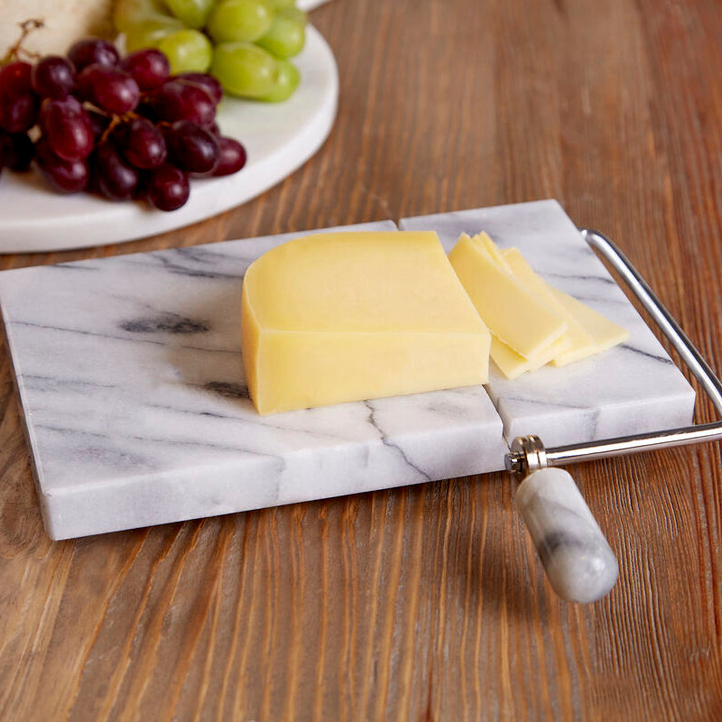 White Marble Cheese Board with Built-In Slicer