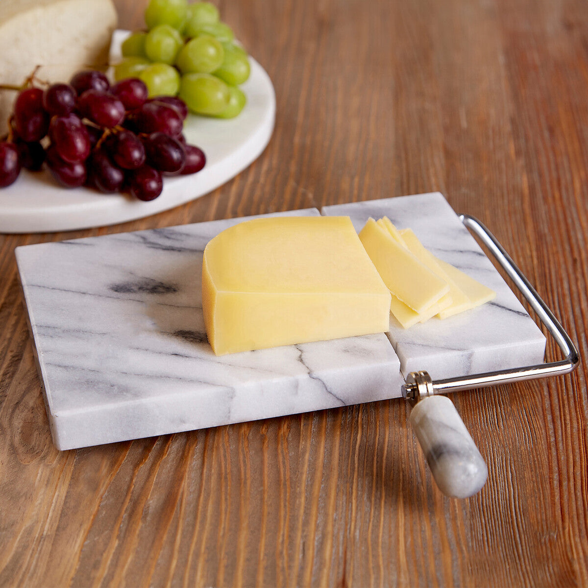 White Marble Cheese Board with Built-In Slicer