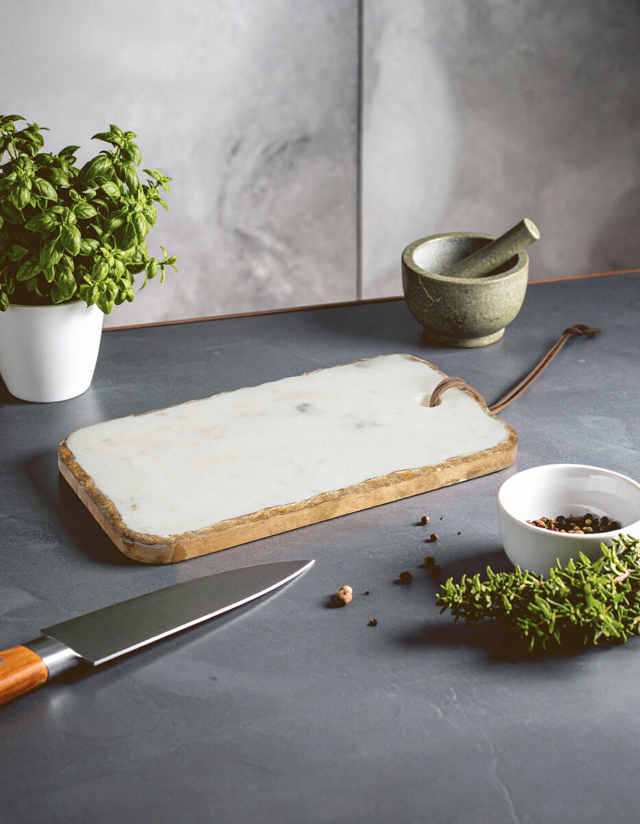White Marble Chopping and Serving Board with Gold Foil Detail