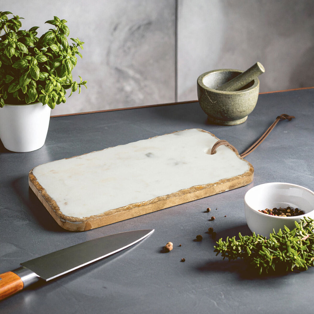 White Marble Chopping and Serving Board with Gold Foil Detail