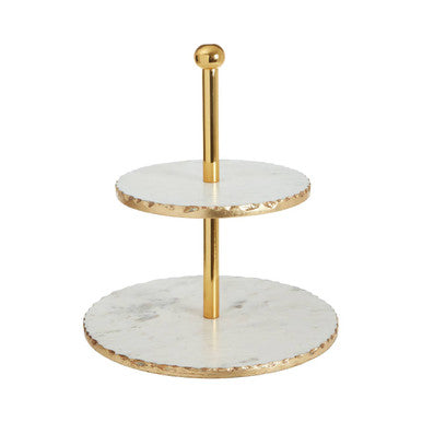 2 Tier White Marble and Gold Cake Stand