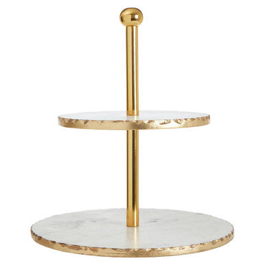 2 Tier White Marble and Gold Cake Stand