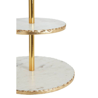 2 Tier White Marble and Gold Cake Stand