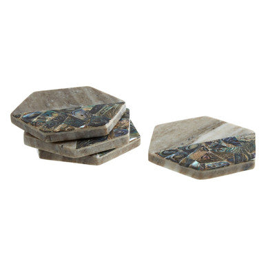Set of 4 Beige Marble and Paua Shell Coasters